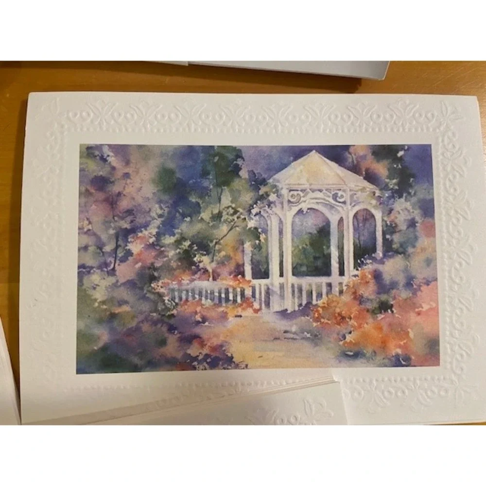 L Gorsic Watercolor Note Cards Set of 25 Garden Designs Embossed Border Blank